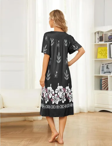 Miniatura 6 de Bloggerlove Camisón hawaiano para mujer, vestido de casa hawaiano Muumuu con estampado de tumbona, vestido de patio con bolsillos Moomoo