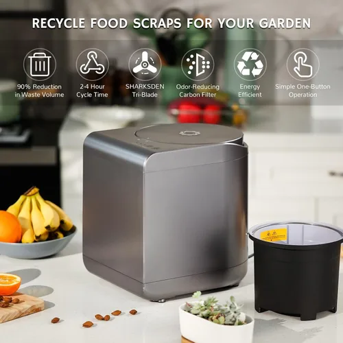 Miniatura 2 de Airthereal Bundle Compostadores eléctricos de cocina Revive 1 gris y 1 blanco, capacidad de 2.5 L con triple cuchilla SHARKSDEN®, convierte