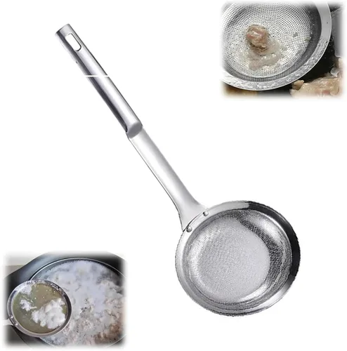 Colador de malla fina de acero inoxidable, colador de acero inoxidable de malla fina, cuchara colador de malla extra fina con mango para filtro de