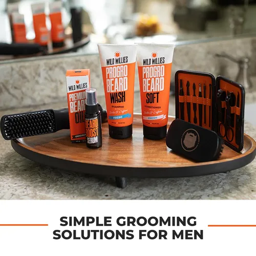 Miniatura 8 de Wild Willies Kit de crecimiento de barba todo en uno, incluye aceite de suero para aumentar la barba y suplemento para el crecimiento, cepillo