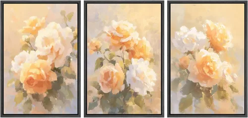 Miniatura 100 de SIGNWIN Conjunto de arte de pared de lienzo enmarcado, acuarela pastel, cielo de nubes rosas, colina verde del campo, naturaleza, vida silvestre