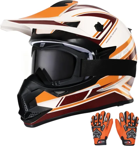 Miniatura 10 de Casco de motocross para niños, casco de motocross para niños, casco de motocross para todoterreno, UTV, BMX, casco de motocicleta con guantes