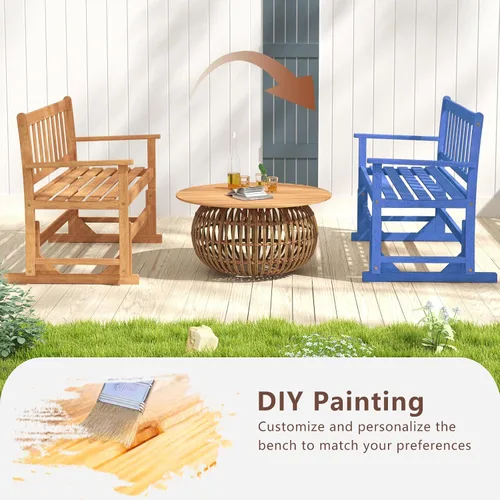 Miniatura 7 de Tangkula Banco planeador de madera de acacia para 2 personas, resistente 800 libras, sofá biplaza mecedora para patio con asiento y respaldo