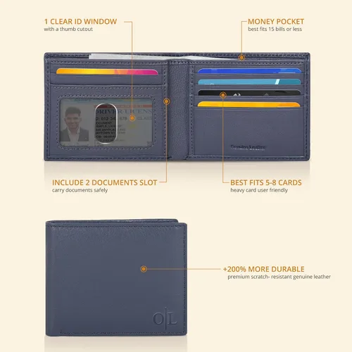 Miniatura 14 de Cartera delgada de cuero para hombre, bloqueo RFID, bolsillo frontal minimalista, delgada y elegante con ventana de identificación, regalo