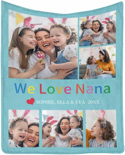 Miniatura 12 de InterestPrint Regalos personalizados para mamá, manta personalizada con fotos y fotos familiares, regalos de cumpleaños para el día de la madre