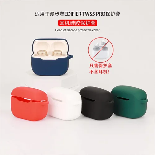 Miniatura 4 de DAYJOY - Juego de 2 fundas protectoras de silicona suave compatibles con auriculares Edifier TWS5 Pro, funda protectora con llavero (negro y azul)