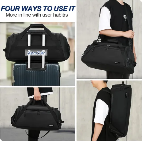 Miniatura 5 de FIORETTO 43L Mens Sports Gym Bag with Wet Pocket & Shoe Compartment, Travel Duffle Bag Overnight Bag with Padded Shoulder Strap, Water-Resistant