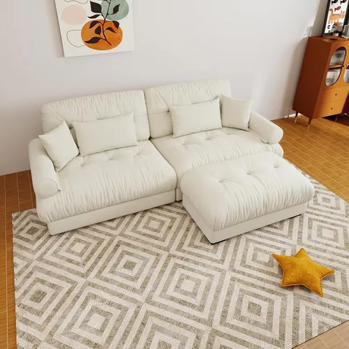 Miniatura 61 de Sofá modular de gran tamaño de 94 pulgadas, sofás seccionales grandes de color beige y blanco para sala de estar, juego de sofá de terciopelo, sofás