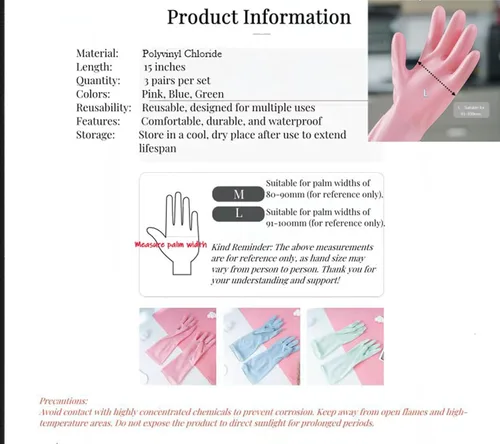 Miniatura 7 de 3 pares de guantes duraderos para lavar platos sin látex, puño de 15 pulgadas de largo, ideales para limpieza de cocina, lavandería, jardinería