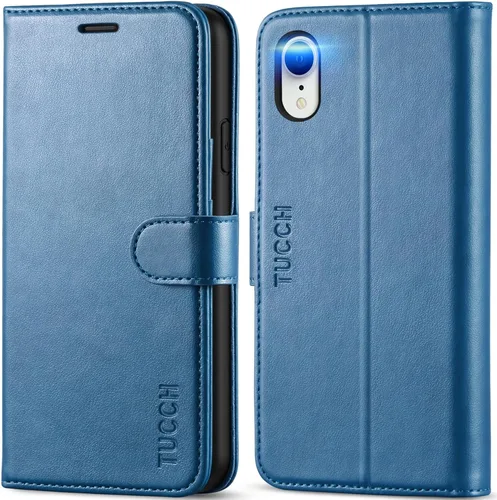 Miniatura 10 de TUCCH Funda tipo cartera para iPhone XR, función atril con bloqueo RFID, ranura para tarjetas de crédito, de piel sintética, con carga inalámbrica