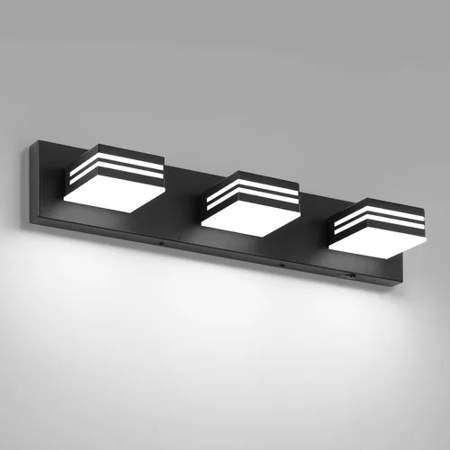 Miniatura 14 de Moderna lámpara LED para tocador de baño (3 luces, 24 pulgadas) (5CCT, regulable), negro mate moderno para pared de baño