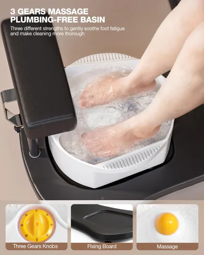 Miniatura 6 de VARONXE Silla de pedicura reclinable giratoria 360, sin fontanería, para tecnología de uñas, estación de pedicura con asiento ajustable, reposapiés