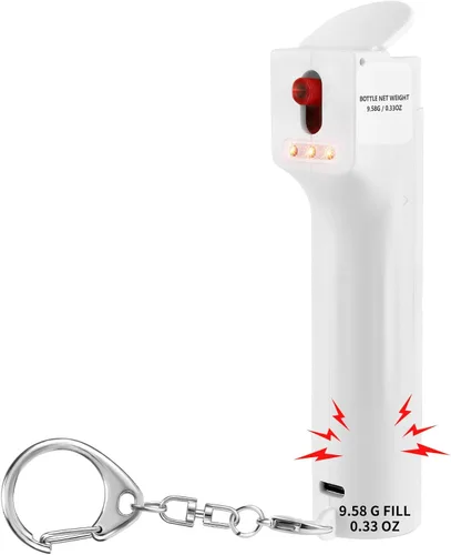 Miniatura 9 de Alarma personal de autodefensa 3 en 1 para mujeres, gel de pimienta y sirena de 130 dB y luces estroboscópicas, tapa de seguridad abatible, cargador