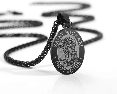 Miniatura 2 de RS Collar con medalla de San MiguelCristópaloJudeBenedictoJoséphAnthony para hombres y niños, regalo religioso de 24 pulgadas, Acero inoxidable, No