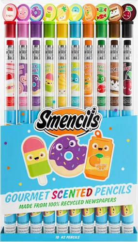 Smencils - Lápices patentados de grafito perfumado gourmet HB #2 hechos de periódicos reciclados, 10 unidades, regalos para niños, suministros