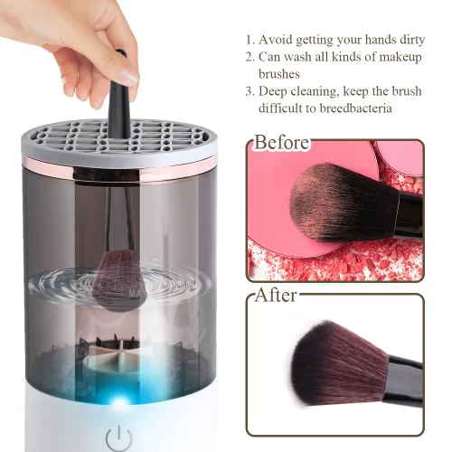 Miniatura 5 de Abnaok - Limpiador eléctrico de brochas de maquillaje, máquina limpiadora de brochas de maquillaje con tapete de limpieza de cepillo, limpiador