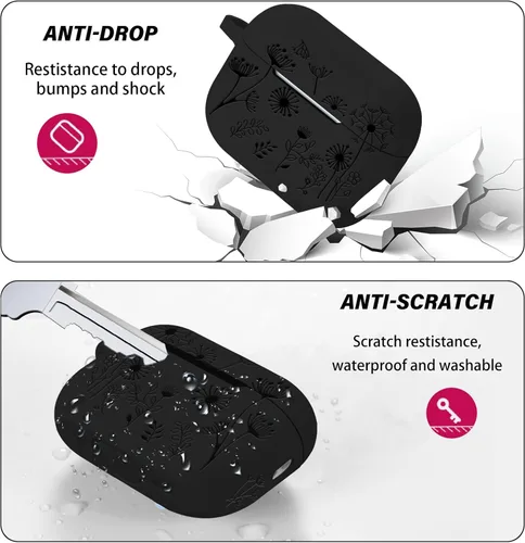 Miniatura 3 de Funda con grabado de flores compatible con AirPods Pro 2 2022, funda de silicona para AirPods Pro de 2ª/1ª generación con bonito llavero de flores