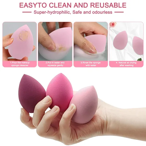 Miniatura 6 de Juego de esponjas de maquillaje profesional 6+6, esponja suave portátil de 2.76 pulgadas, esponja de mezcla de maquillaje multicolor, aplicador Rosa