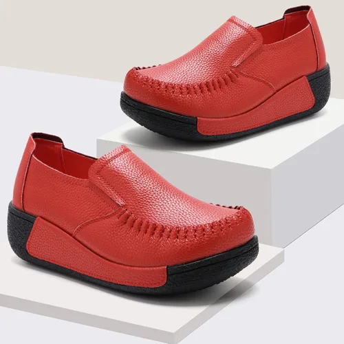 Miniatura 12 de UZB Mocasines de cuero sin cordones para mujer, cómodos zapatos de plataforma casuales
