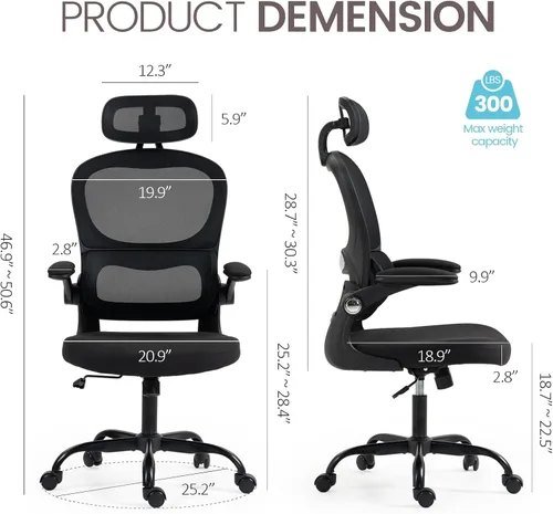 Miniatura 2 de Yilaywain - Silla ergonómica de oficina, silla de escritorio para oficina en casa con reposacabezas ajustable, silla de computadora de respaldo alto