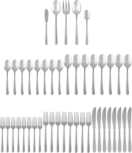Miniatura 6 de Cambridge Silversmiths Jude Mirror - Juego de cubiertos de 45 piezas, servicio para ocho, color plateado
