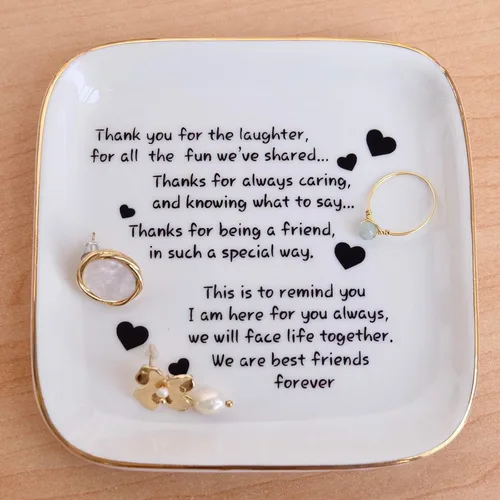 Miniatura 7 de Plato para anillos o abalorios con citas de amistad para mujer ideal como regalo único de cumpleaños o jubilación para mujeres.