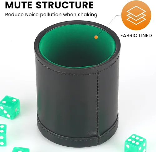 Miniatura 3 de Paquete de 5 Copas Agitadoras de Dados de Cuero PU Forradas de Fieltro de Terciopelo con 30 Dados de Puntos para Bar Fiesta Juegos de Dados Yahtzee