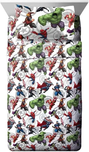 Miniatura 3 de Jay Franco Marvel Avengers Team - Juego de cama Full de 5 piezas - Incluye edredón y juego de sábanas - Poliéster súper suave resistente a la Azul