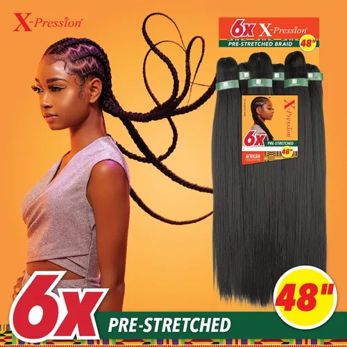 Miniatura 2 de Sensationnel X-pression - Pelo trenzado preestirado – 6 trenzas de 48 pulgadas, todo Kanekalon ignífugo sintético para trenzas y giros de caja