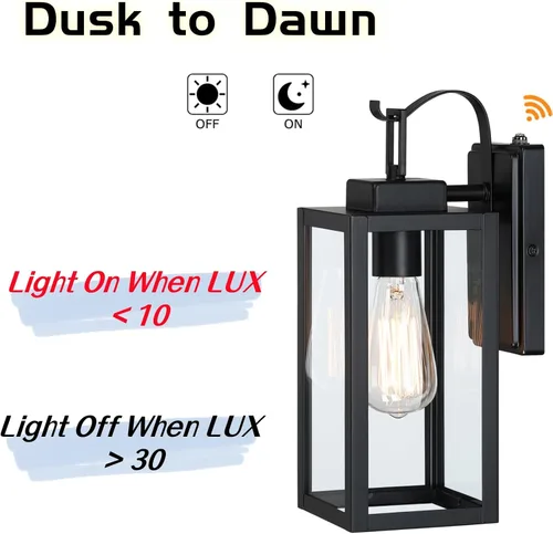 Miniatura 2 de WISBEAM Luz negra para porche al aire libre del anochecer al amanecer, aplique de pared para exteriores de 14 pulgadas, base E26 de 60 W máximo