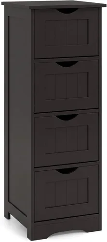Miniatura 16 de Tangkula Armario de suelo de baño, armario de almacenamiento de madera con 3 cajones, mesa auxiliar moderna, organizador independiente