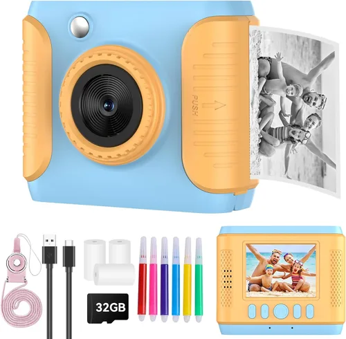 Cámara de impresión instantánea para niños, regalos de cumpleaños de Navidad para niñas y niños, cámara digital de video HD 1080P para niños con