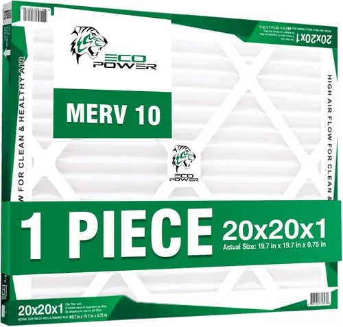 Filtro de aire ECO POWER MERV 10 de 20 x 20 x 1, reemplazo de filtros de aire plisados para horno de CA para HVAC (tamaño real: 19.6 x 19.6 x 0.75
