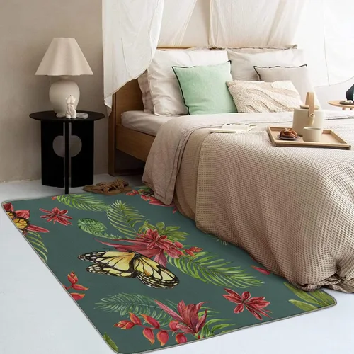 Miniatura 3 de Alfombra de 2 x 3 pies, alfombras de mariposa para entrada, sala de estar, dormitorio, alfombra de área pequeña con flores tropicales y decoración