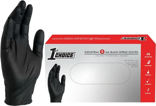 1st Choice Nitrile Gloves Disposable Latex-Free, Black, 5 Mil for Cooking, Cleaning, Automotive, Industrial, Food Prep, Home