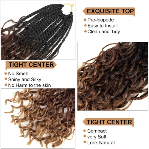 Miniatura 5 de Goddess - 8 paquetes de cabello sintético de ganchillo de 20 pulgadas, trenzas de caja (box braids) 3X estilo bohemio con extremos rizados, ideales