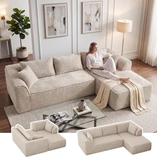 Miniatura 32 de Vesgantti 106" Boneless Couch with Chaise, U Shaped Deep Seat Comfy Cloud Modular Sofa Chenille Memory Foam Sectional Couches for Living Room