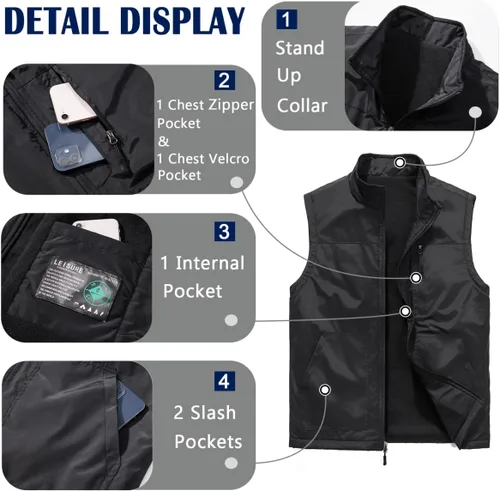 Miniatura 3 de AKuVoL Chaleco ligero Softshell para hombre, impermeable, chaleco acolchado a prueba de viento para golf y correr