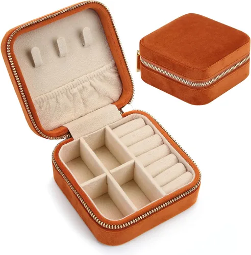 TRODANCE Joyero de viaje de terciopelo de felpa, pequeño joyero de viaje, mini organizador de viaje portátil, caja de almacenamiento portátil para
