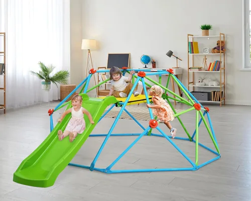 Miniatura 6 de Zupapa Cúpula de escalada con tobogán, capacidad máxima de carga 440 libras, barra de mono de gimnasio de jungla de 8 pies para el patio trasero
