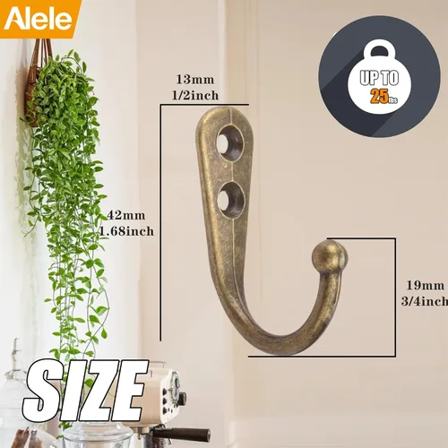 Miniatura 6 de Alele 12 ganchos de pared de latón, colgador de gancho de una sola punta, ganchos para toallas de bata, zinc fundido