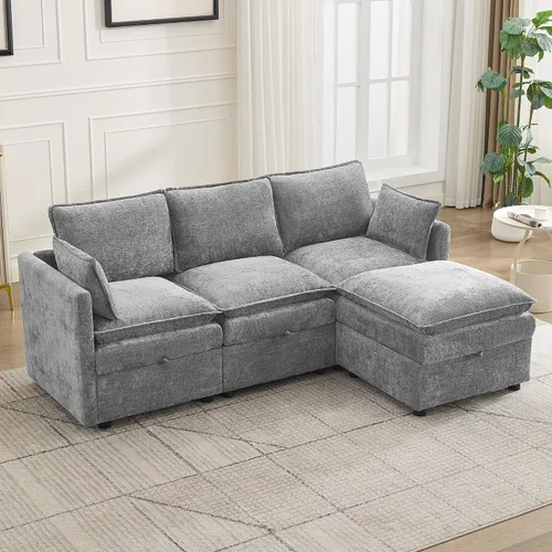 Miniatura 38 de Otomana cuadrada grande de 27 pulgadas con almacenamiento, reposapiés tapizado moderno con patas antideslizantes para sofá, mesa de café, sala