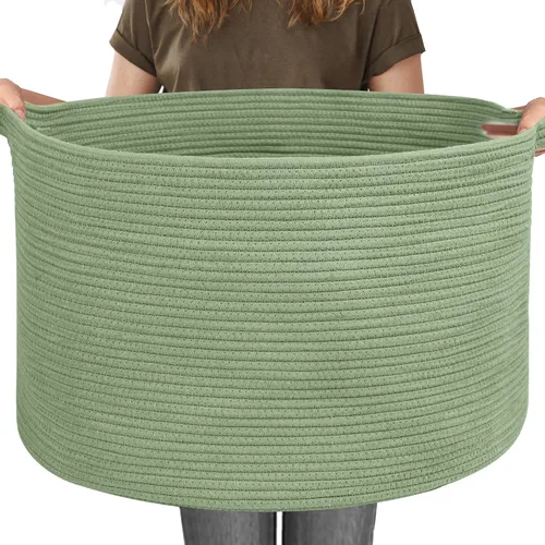 Miniatura 22 de MEGASKET Cesta grande de manta negra, 22 x 22 x 14 pulgadas, contenedor de cuerda tejida para almacenamiento, caja de almacenamiento de juguetes