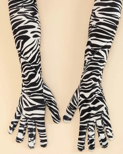Miniatura 4 de BXT Guantes largos de terciopelo con estampado de leopardo y cebra para mujer, accesorios de disfraz de Halloween