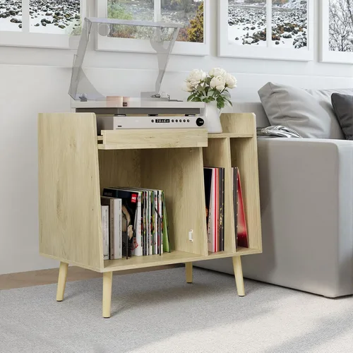 Miniatura 3 de Kiasthome - Soporte para tocadiscos, gabinete de almacenamiento de discos de vinilo de hasta 150 álbumes, mesa auxiliar moderna de mediados de siglo