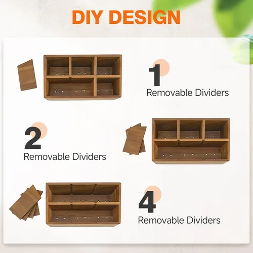 Miniatura 5 de Soporte para utensilios de madera, organizador de utensilios de cocina, grande con 6 compartimentos, soporte para utensilios de cocina, contenedor