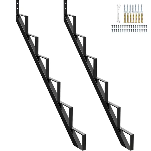 Miniatura 18 de Contrahuella de Escalera de Acero de 1 Escalón, Largueros de Escalera de Metal para Altura de Plataforma de 11.9 pulgadas, Contrahuella de Escalón