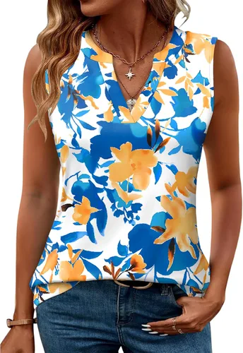 Miniatura 14 de Romanstii Camisas sin mangas para mujer, estilo casual, de verano, cuello en V, blusas elegantes, túnica