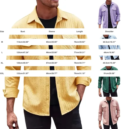Miniatura 6 de Camisas con botones para hombre, casual, de manga larga, con cuello jacquard, texturizada, ligera, sobrecamisa, sobrecamisa