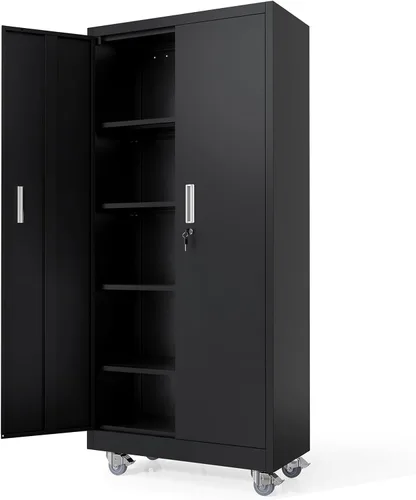 Miniatura 11 de VINGLI Armario de Pared para Garaje con Puertas con Cerradura y Estante Ajustable, Gabinete de Pared de Metal, Gabinete de Almacenamiento Superior